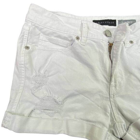 Aeropostale Distressed Denim Tomboy Shorts Size 4 White Measurements Included - Picture 2 of 12